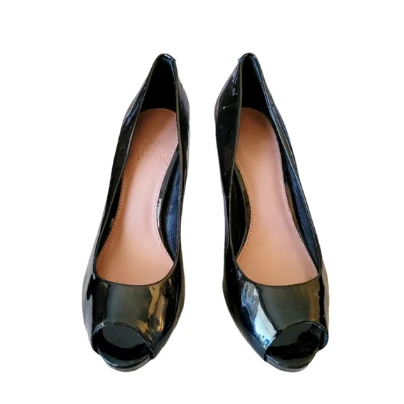 Vince Camuto Black Patent Leather Stiletto 3" Heel Peep Toe Shoe Size 7.5 - Picture 2 of 7